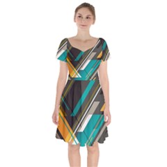 Material Design, Lines, Retro Abstract Art, Geometry Short Sleeve Bardot Dress