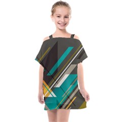 Material Design, Lines, Retro Abstract Art, Geometry Kids  One Piece Chiffon Dress
