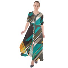 Material Design, Lines, Retro Abstract Art, Geometry Waist Tie Boho Maxi Dress