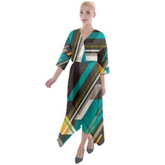 Material Design, Lines, Retro Abstract Art, Geometry Quarter Sleeve Wrap Front Maxi Dress