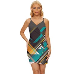 Material Design, Lines, Retro Abstract Art, Geometry Wrap Tie Front Dress