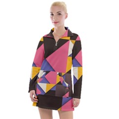 Retro Colorful Background, Geometric Abstraction Women s Long Sleeve Casual Dress