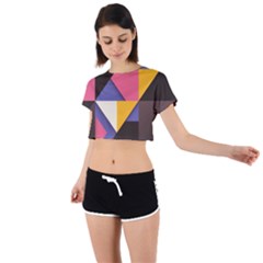 Retro Colorful Background, Geometric Abstraction Tie Back Short Sleeve Crop T-shirt