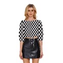 Black White Checker Pattern Checkerboard Mid Sleeve Drawstring Hem Top View1