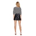 Black White Checker Pattern Checkerboard Mid Sleeve Drawstring Hem Top View4