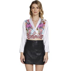Imfd Trx Long Sleeve Tie Back Satin Wrap Top