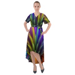 Abstract Colors - , Abstract Colors Front Wrap High Low Dress
