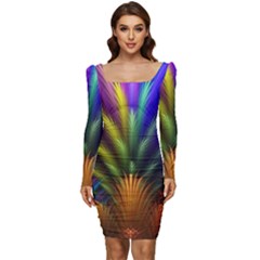 Abstract Colors - , Abstract Colors Women Long Sleeve Ruched Stretch Jersey Dress