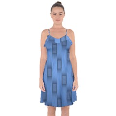 Blue Pattern Texture Ruffle Detail Chiffon Dress