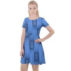 Blue Pattern Texture Cap Sleeve Velour Dress 