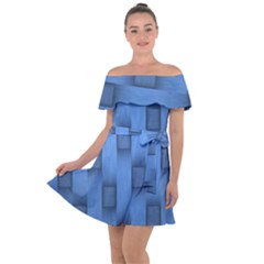 Blue Pattern Texture Off Shoulder Velour Dress