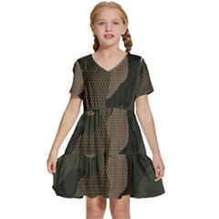 Camo, Abstract, Beige, Black, Brown Military, Mixed, Olive Kids  Short Sleeve Tiered Mini Dress