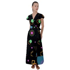 Colartive, Aesthetic, Amoled, Black, Colorful, Desenho Flutter Sleeve Maxi Dress