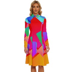 Colors, Color Long Sleeve Shirt Collar A-line Dress