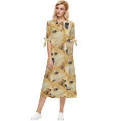 Doge, Memes, Pattern Bow Sleeve Chiffon Midi Dress