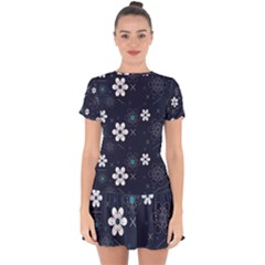 Flowers Pattern , Pattern, Flowers, Texture Drop Hem Mini Chiffon Dress