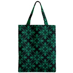 Green Damask Pattern Vintage Floral Pattern, Green Vintage Zipper Classic Tote Bag by nateshop