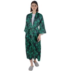 Green Damask Pattern Vintage Floral Pattern, Green Vintage Maxi Satin Kimono