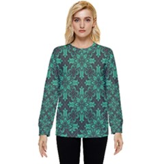 Green Damask Pattern Vintage Floral Pattern, Green Vintage Hidden Pocket Sweatshirt