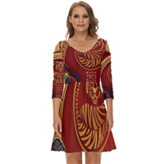 Holiday, Chinese New Year, Year Of The Tiger Shoulder Cut Out Zip Up Dress
