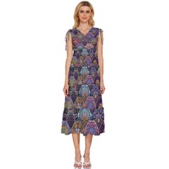 Texture, Pattern, Abstract V-neck Drawstring Shoulder Sleeveless Maxi Dress