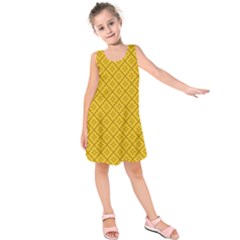 Yellow Floral Pattern Vintage Pattern, Yellow Background Kids  Sleeveless Dress