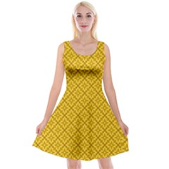 Yellow Floral Pattern Vintage Pattern, Yellow Background Reversible Velvet Sleeveless Dress