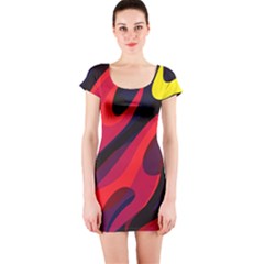 Abstract Fire Flames Grunge Art, Creative Short Sleeve Bodycon Dress