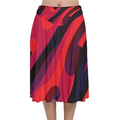 Abstract Fire Flames Grunge Art, Creative Velvet Flared Midi Skirt