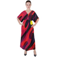 Abstract Fire Flames Grunge Art, Creative V-neck Boho Style Maxi Dress