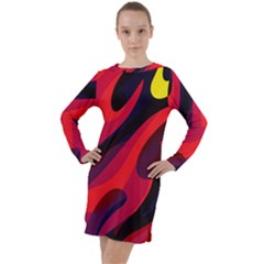 Abstract Fire Flames Grunge Art, Creative Long Sleeve Hoodie Dress