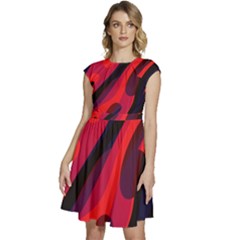 Abstract Fire Flames Grunge Art, Creative Cap Sleeve High Waist Dress