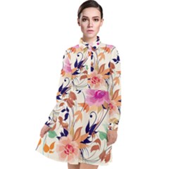 Abstract Floral Background Long Sleeve Chiffon Shirt Dress
