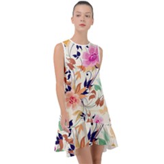 Abstract Floral Background Frill Swing Dress