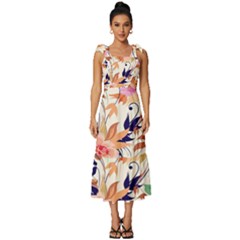 Abstract Floral Background Tie-strap Tiered Midi Chiffon Dress