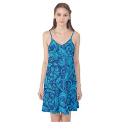 Blue Floral Pattern Texture, Floral Ornaments Texture Camis Nightgown 