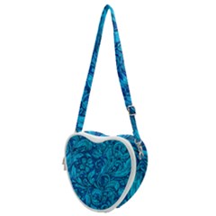 Blue Floral Pattern Texture, Floral Ornaments Texture Heart Shoulder Bag by nateshop