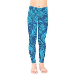 Blue Floral Pattern Texture, Floral Ornaments Texture Kids  Classic Winter Leggings