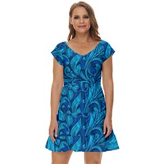 Blue Floral Pattern Texture, Floral Ornaments Texture Short Sleeve Tiered Mini Dress