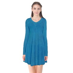 Blue Stone Texture Grunge, Stone Backgrounds Long Sleeve V-neck Flare Dress