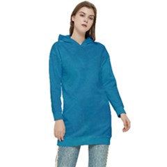 Blue Stone Texture Grunge, Stone Backgrounds Women s Long Oversized Pullover Hoodie