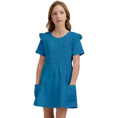Blue Stone Texture Grunge, Stone Backgrounds Kids  Frilly Sleeves Pocket Dress