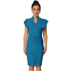 Blue Stone Texture Grunge, Stone Backgrounds Vintage Frill Sleeve V-neck Bodycon Dress
