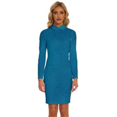 Blue Stone Texture Grunge, Stone Backgrounds Long Sleeve Shirt Collar Bodycon Dress