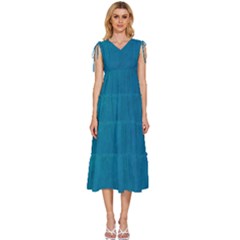 Blue Stone Texture Grunge, Stone Backgrounds V-neck Drawstring Shoulder Sleeveless Maxi Dress