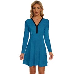 Blue Stone Texture Grunge, Stone Backgrounds Long Sleeve Deep V Mini Dress 