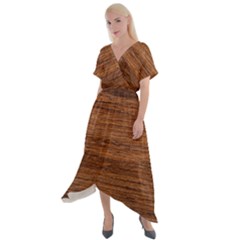 Brown Wooden Texture Cross Front Sharkbite Hem Maxi Dress