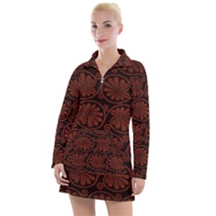 Brown Floral Pattern Floral Greek Ornaments Women s Long Sleeve Casual Dress