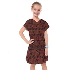 Brown Floral Pattern Floral Greek Ornaments Kids  Drop Waist Dress