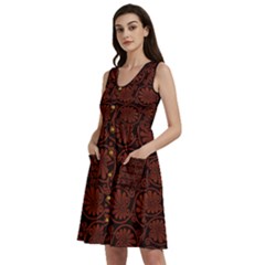 Brown Floral Pattern Floral Greek Ornaments Sleeveless Dress With Pocket by nateshop